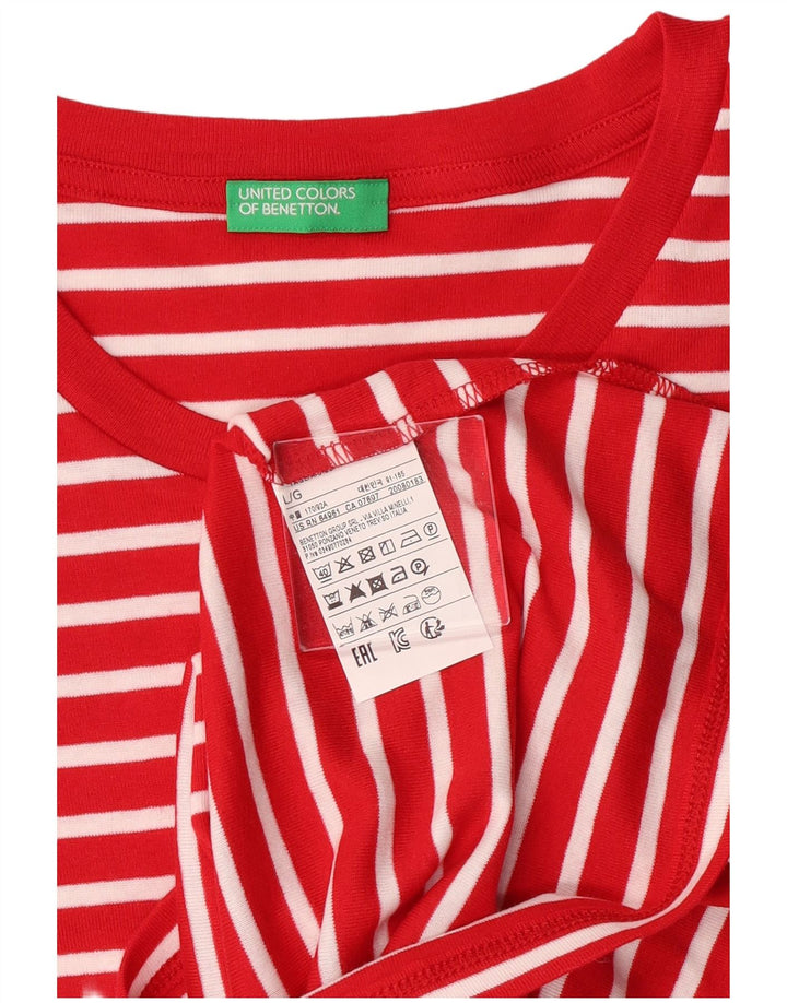 Camiseta feminina Benetton UK 14 grande algodão listrado vermelho