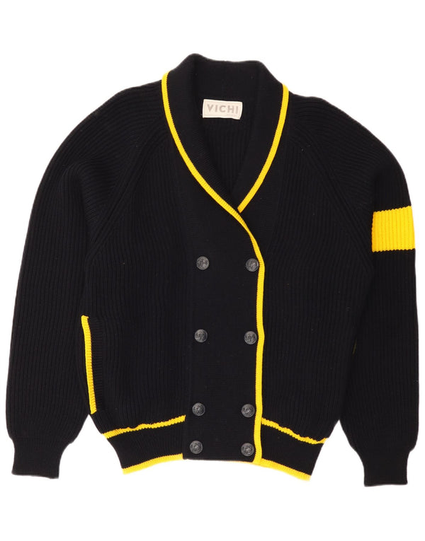 Suéter cardigã feminino vintage IT 50 XL lã listrada preta