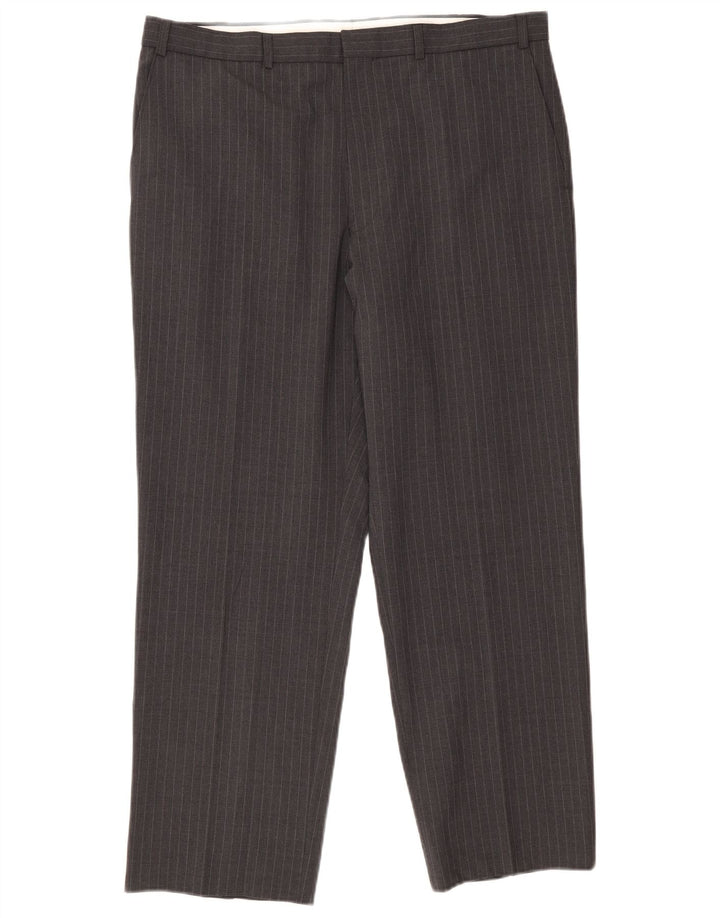 Calça masculina de terno reto Marks & Spencer W38 L29 listrada cinza