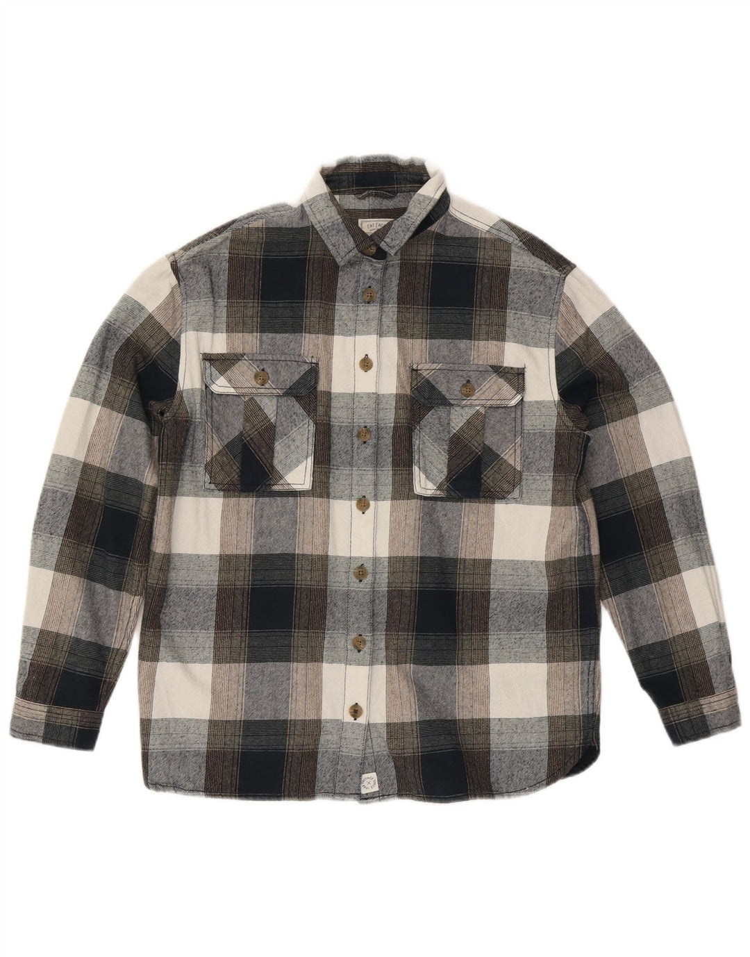 Camisa de flanela grande feminina Fat Face UK 10 algodão xadrez cinza pequeno