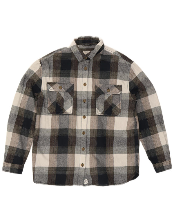 Camisa de flanela grande feminina Fat Face UK 10 algodão xadrez cinza pequeno