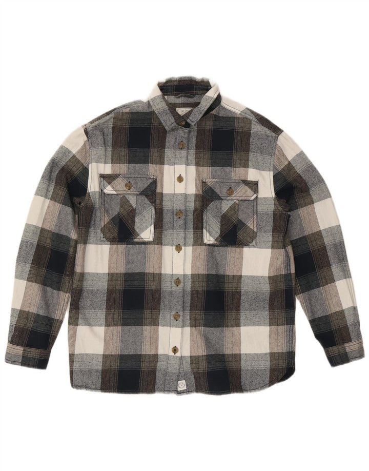 Camisa de flanela grande feminina Fat Face UK 10 algodão xadrez cinza pequeno