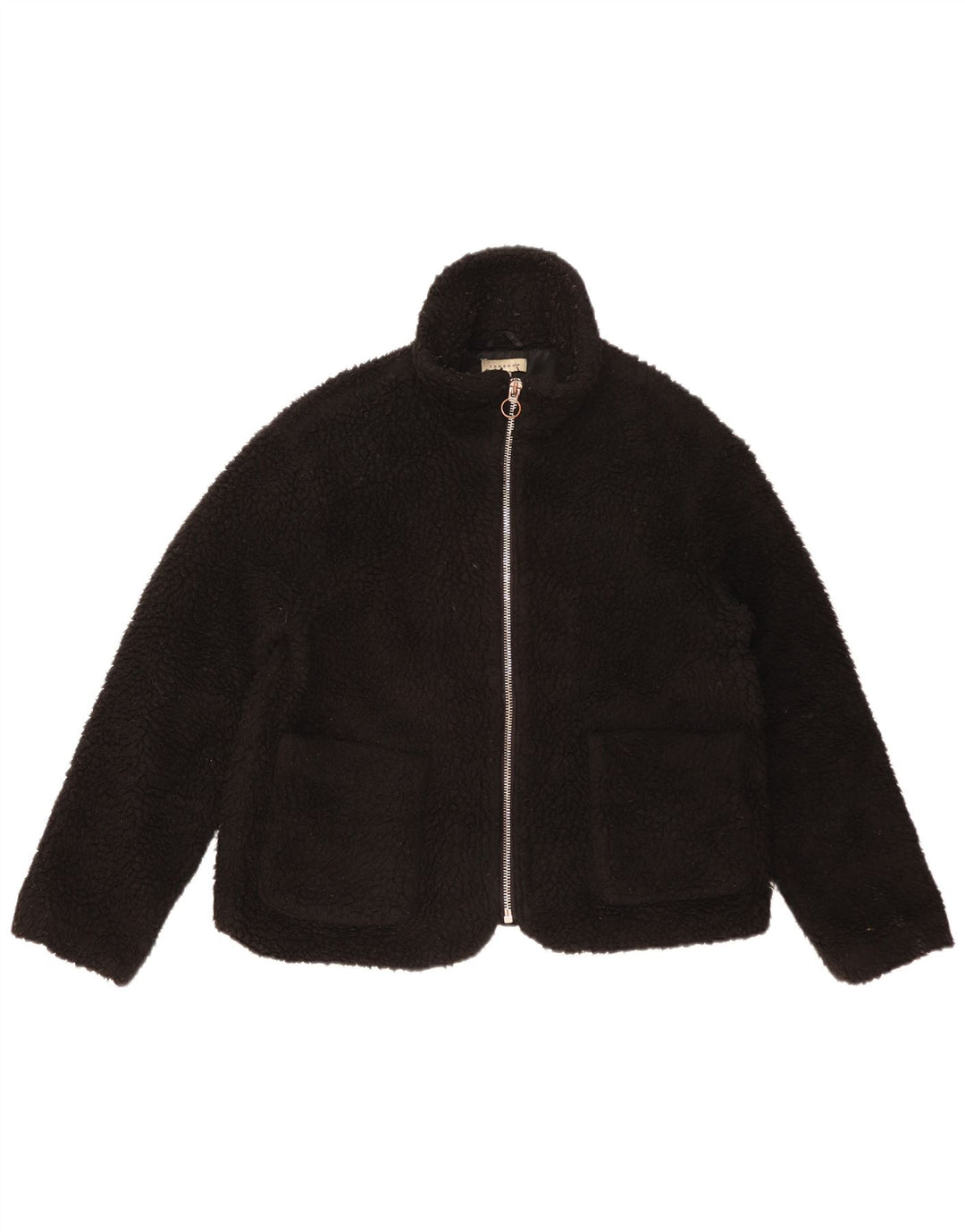 Jaqueta de lã superdimensionada feminina Topshop UK 14 poliéster preto médio