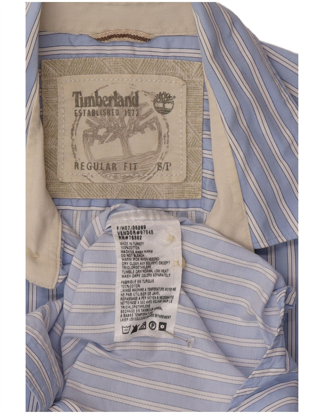 Camisa masculina Timberland Regular Fit pequena listrada azul de algodão