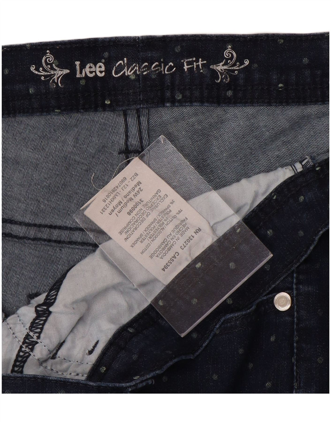 Calça jeans feminina LEE Classic Fit Capri US 24 4XL W48 L20 algodão manchado azul