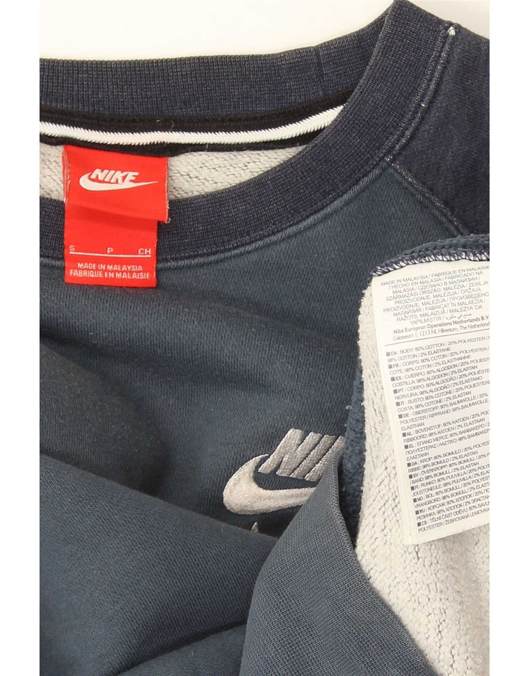 Moletom masculino Nike Jumper pequeno azul marinho colorblock algodão
