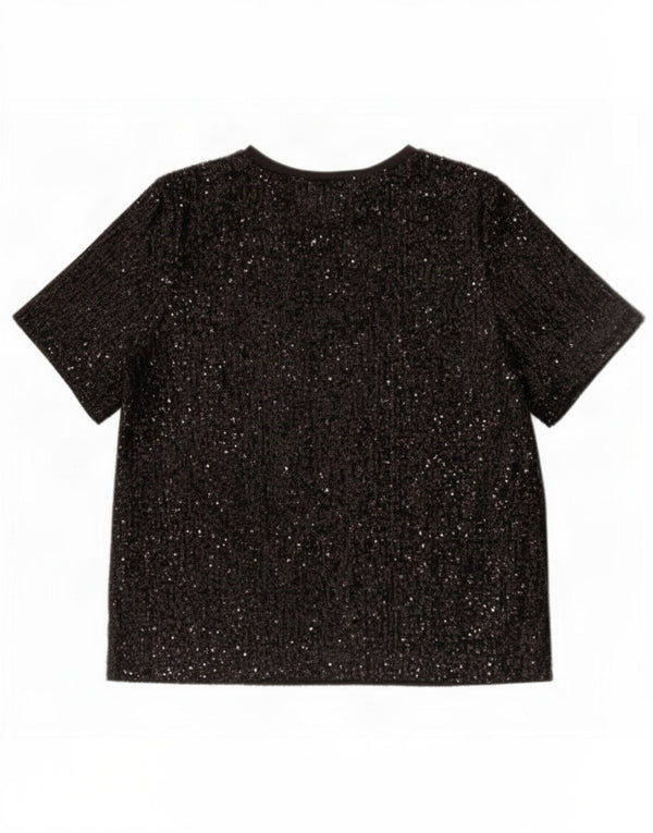 Marks & Spencer Womens Loose Fit Sequin Blouse Top UK 18 XL Black Polyester