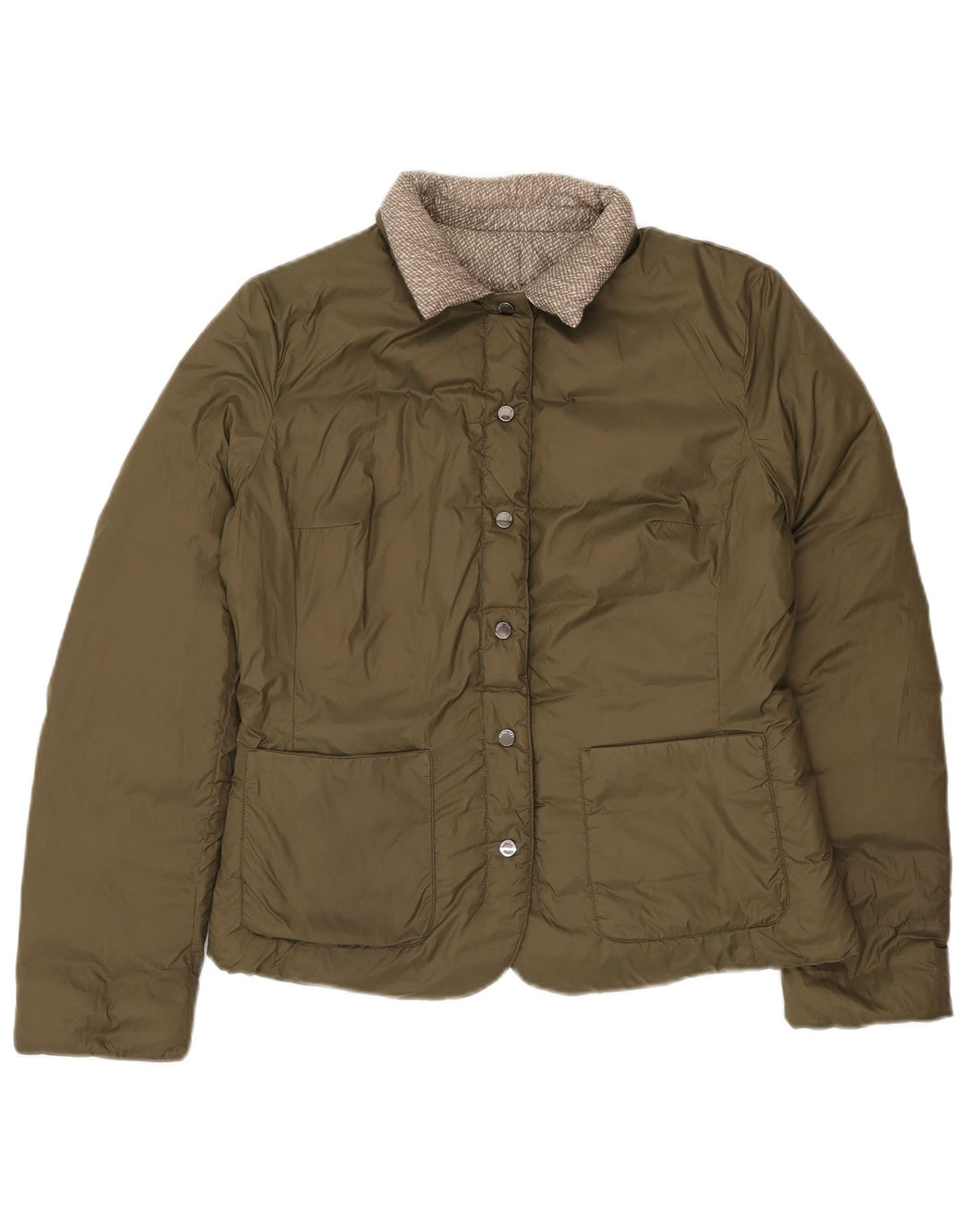 Jaqueta acolchoada reversível feminina Benetton UK 16 grande poliamida verde