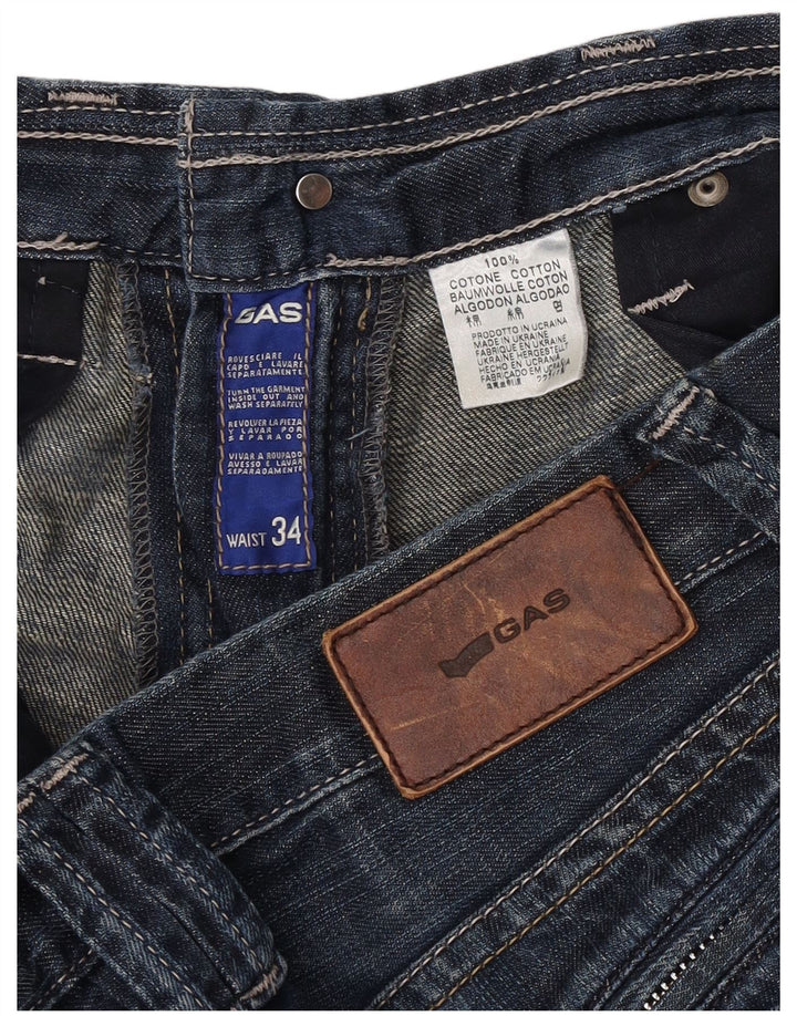 Gas Mens Straight Jeans W34 L32 Azul Marinho Algodão