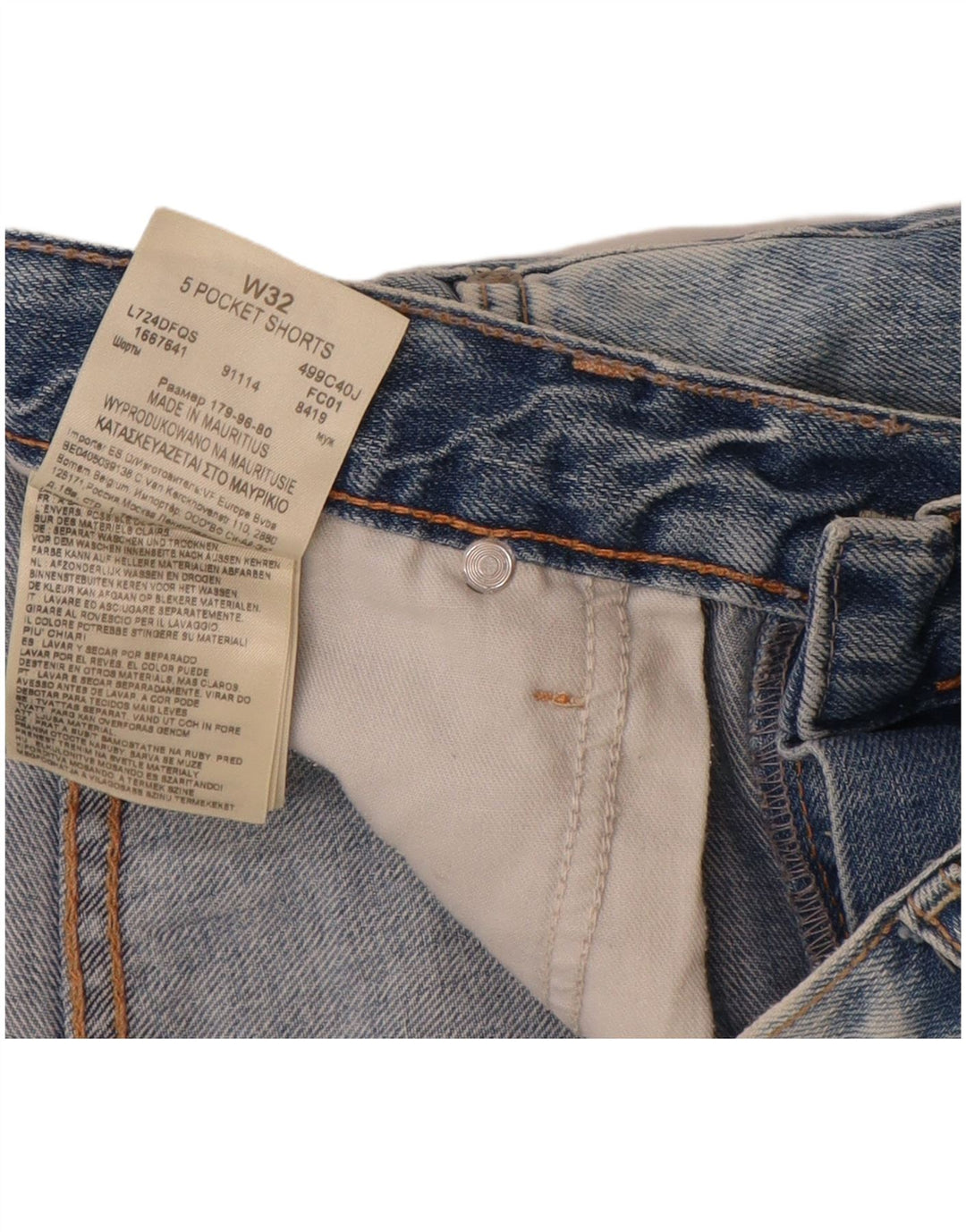Shorts jeans masculino Lee W32 algodão azul médio