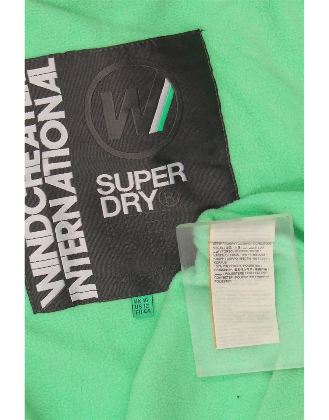 Jaqueta corta-vento feminina SUPERDRY com capuz UK 16 poliéster cinza grande