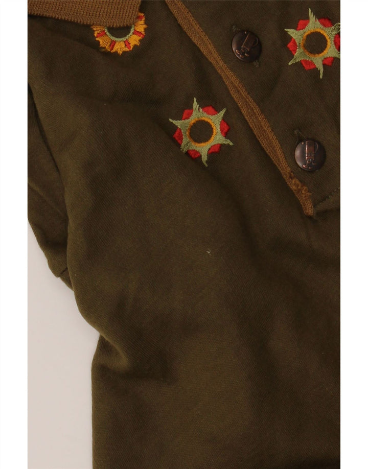 Suéter masculino VINTAGE com gola polo grande acrílico cáqui