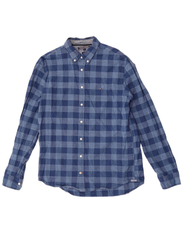 Camisa masculina Tommy Hilfiger Regular Fit grande algodão guingão azul