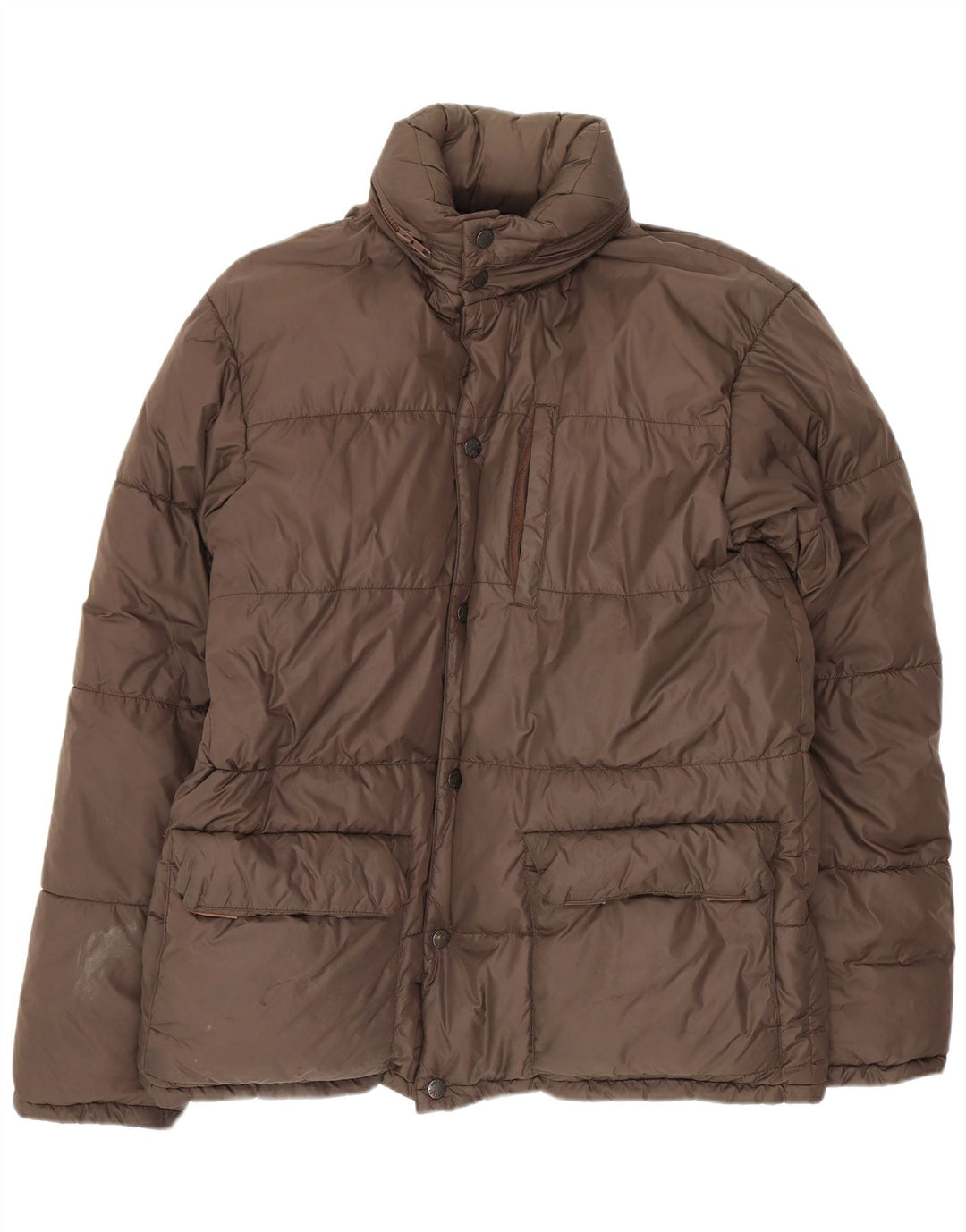 Jaqueta masculina acolchoada com capuz Alberto Aspesi UK 36 pequena marrom nylon