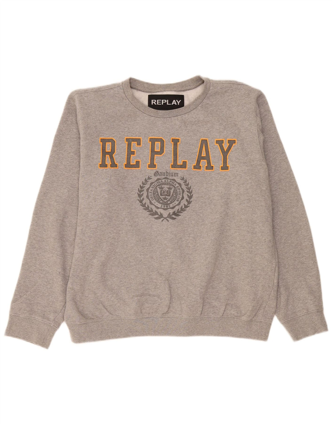Replay moletom gráfico masculino jumper grande algodão manchado cinza