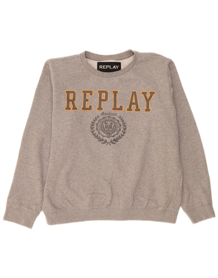 Replay moletom gráfico masculino jumper grande algodão manchado cinza