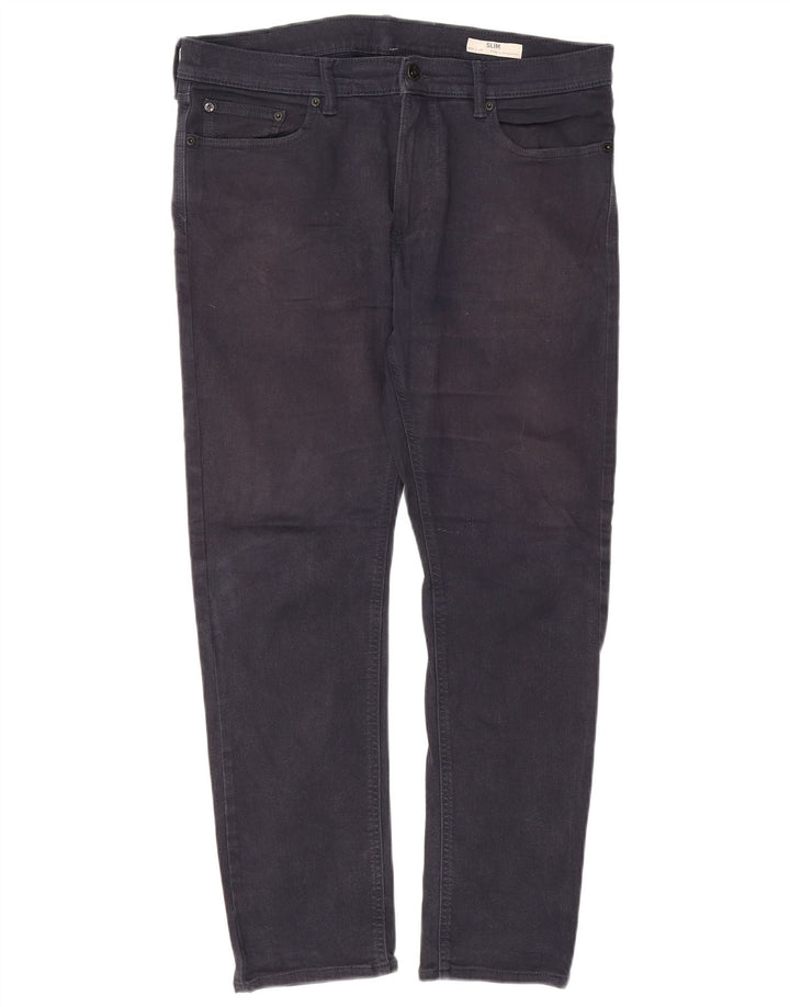 Jeans justos femininos Marks & Spencer W36 L29 algodão azul marinho