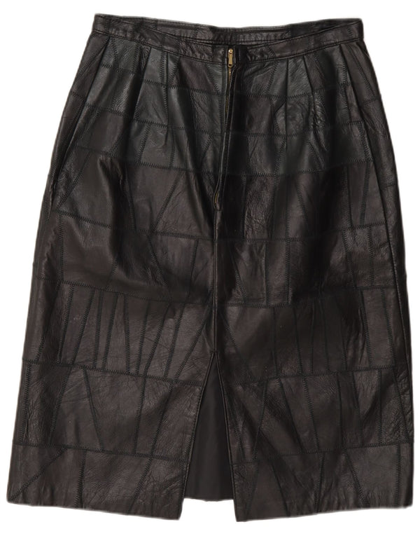 Saia de couro feminina vintage W28 pequena preta