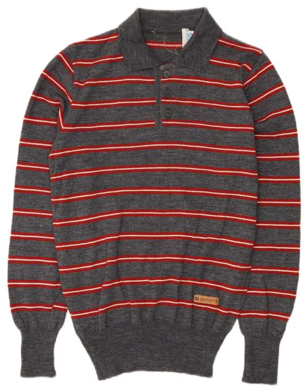 Panatta Suéter masculino com gola polo IT 44 XS cinza listrado de lã