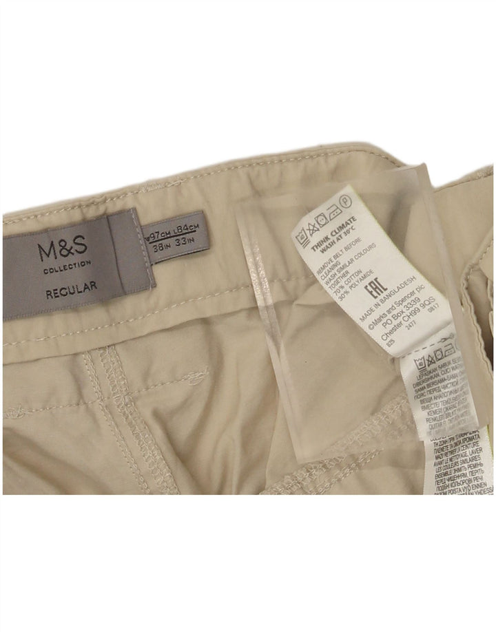 Calça cargo regular masculina Marks & Spencer W38 L33 algodão bege