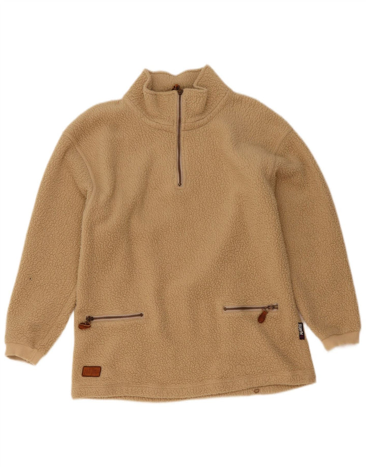 Fat Face Masculino Polartec Zip Neck Fleece Jumper Pequeno Poliéster Bege