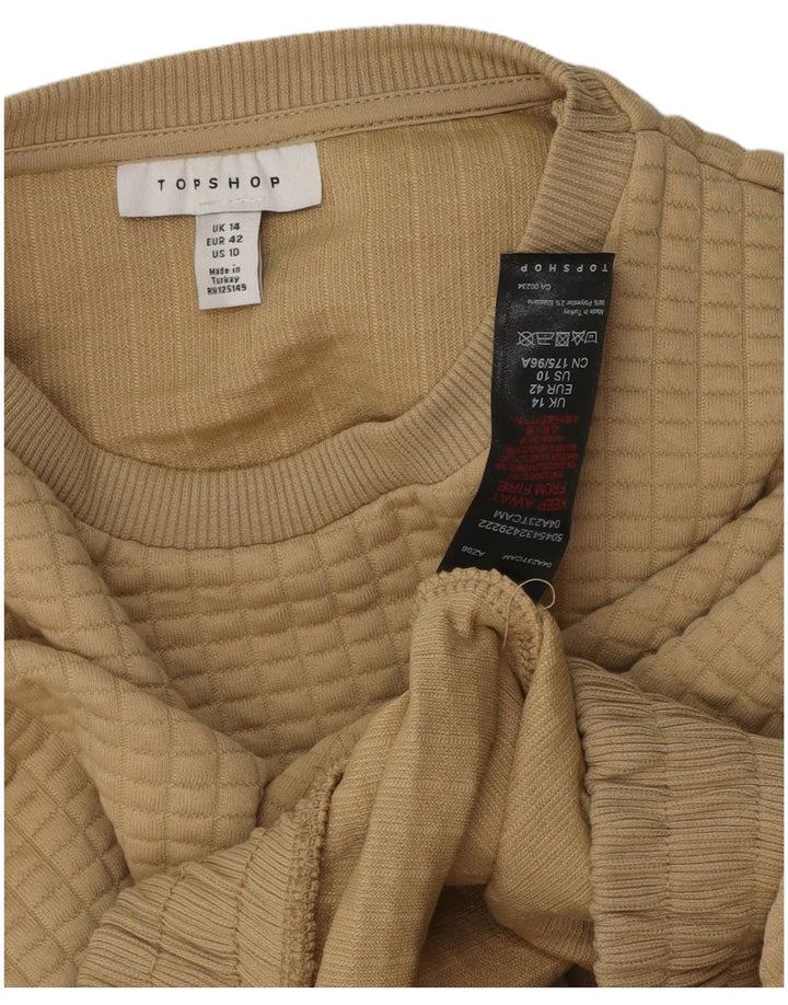 Topshop feminino crop moletom jumper Reino Unido 14 grande poliéster bege