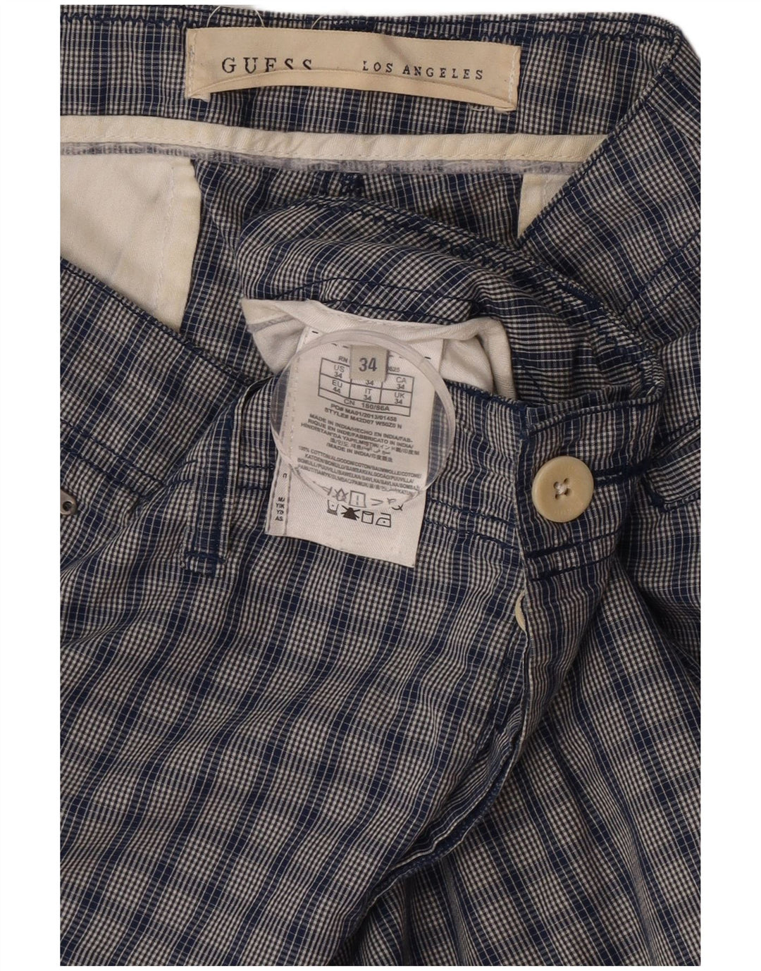 Guess Mens Chino Shorts W34 Grande Algodão Xadrez Azul