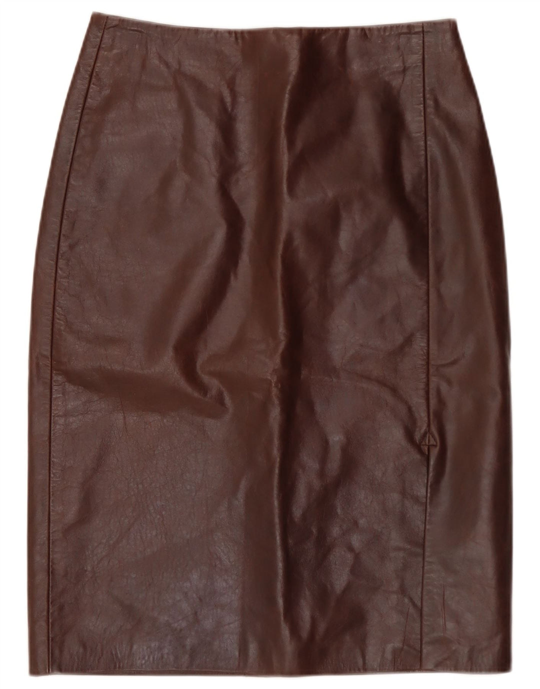 Saia de couro feminina vintage IT 40 pequena W28 couro marrom