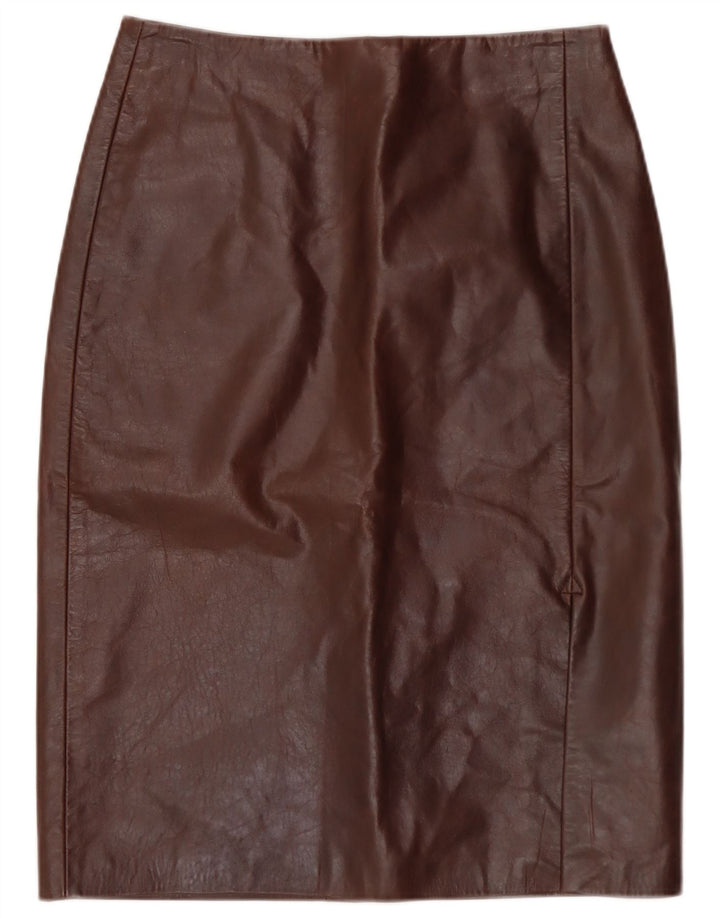 Saia de couro feminina vintage IT 40 pequena W28 couro marrom