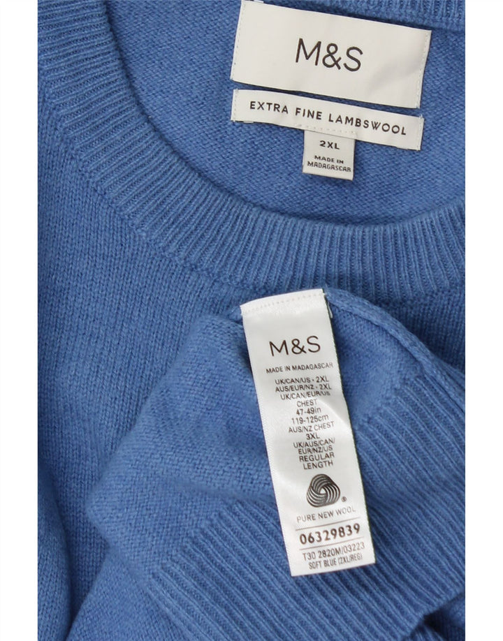 Suéter masculino Marks & Spencer com gola redonda 2XL lã azul