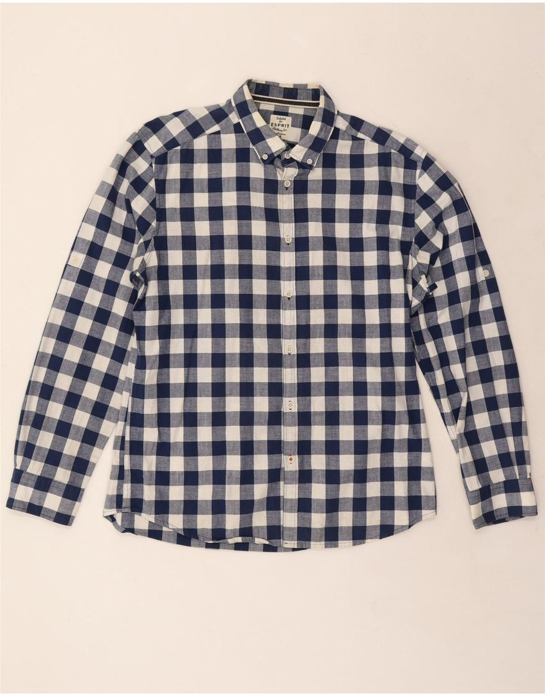 Camisa masculina ESPRIT regular fit grande algodão guingão azul marinho
