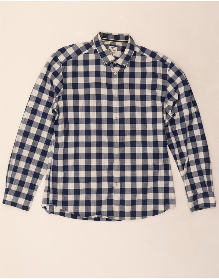 Camisa masculina ESPRIT regular fit grande algodão guingão azul marinho