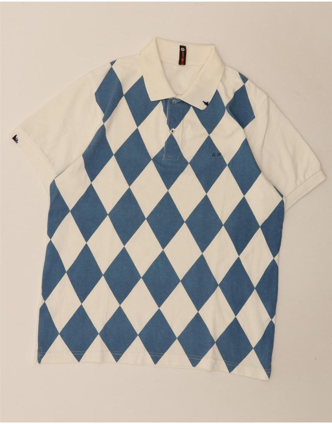 Camisa polo masculina Sun68 médio branco Argyle/algodão diamante