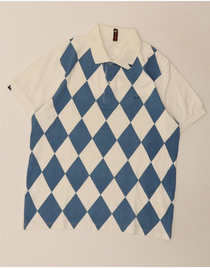 Camisa polo masculina Sun68 médio branco Argyle/algodão diamante