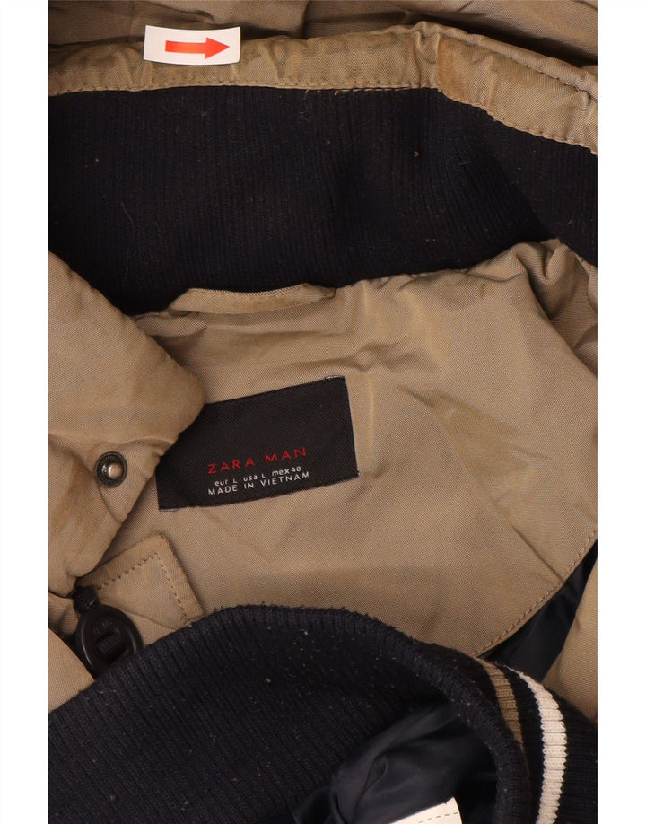 Jaqueta acolchoada com capuz masculina Zara UK 40 grande nylon bege