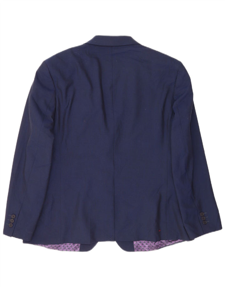 Jaqueta blazer masculina de 2 botões Ted Baker Reino Unido 46 3XL lã azul marinho
