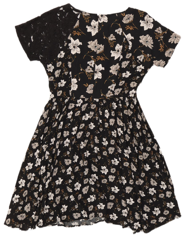 Vestido feminino linha A French Connection Reino Unido 10 pequeno preto floral viscose