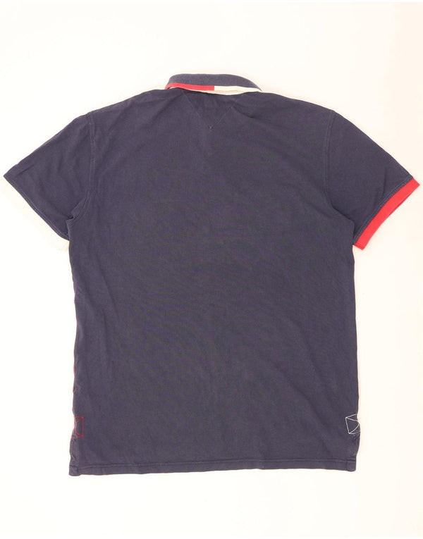 Camisa polo masculina Tommy Hilfiger Graphic Custom Fit XL azul marinho bloco colorido