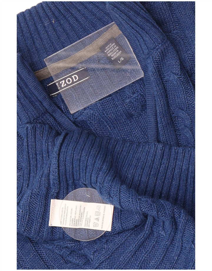 Suéter masculino Izod com zíper e gola grande de algodão azul
