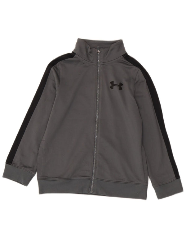 Under Armour Boys Tracksuit Top Jacket 7-8 Years Small Grey Colourblock