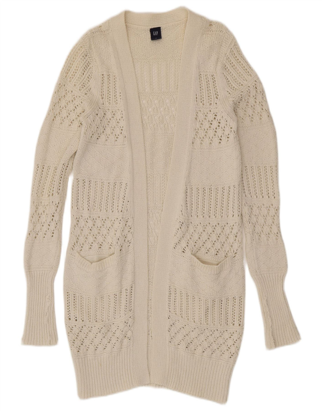 Suéter feminino Gap Longline aberto com cardigan Reino Unido 12 algodão branco médio