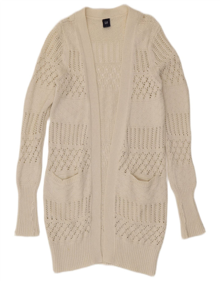 Suéter feminino Gap Longline aberto com cardigan Reino Unido 12 algodão branco médio