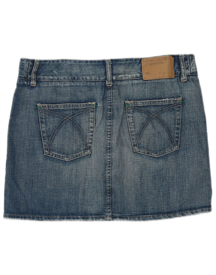 Mini saia jeans feminina Benetton cintura baixa IT 44 médio W34 algodão azul