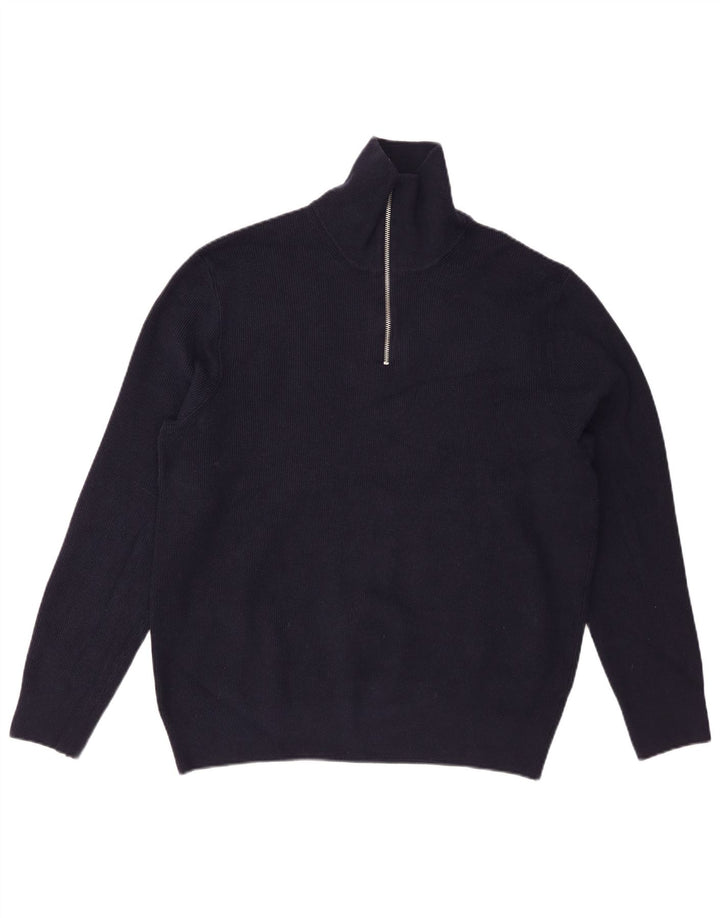 Suéter masculino Marks & Spencer com zíper e gola XL azul marinho algodão