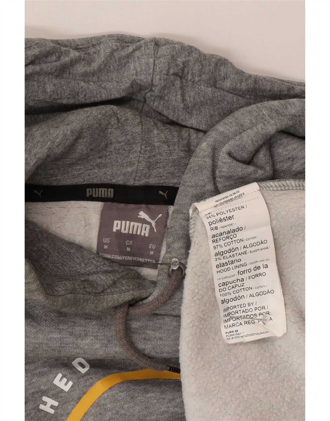 PUMA Mens Graphic Hoodie Jumper Médio Algodão Cinza