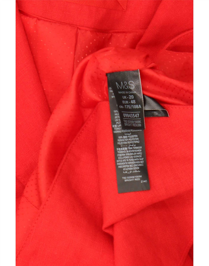 Jaqueta blazer feminina de 3 botões Marks & Spencer UK 20 2XL linho vermelho