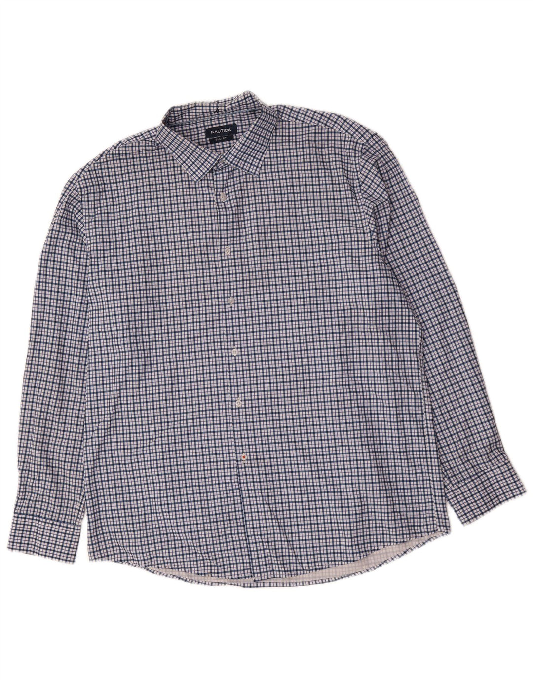 Camisa masculina Nautica Slim Fit tamanho 17 1/2 XL azul xadrez poliéster