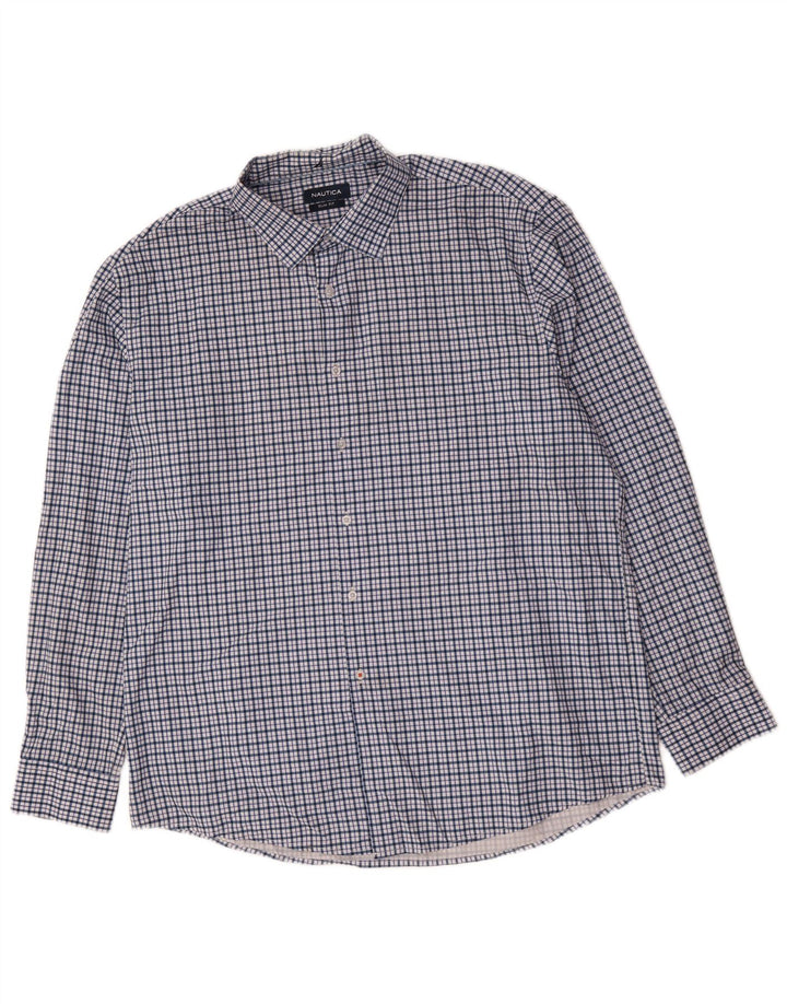 Camisa masculina Nautica Slim Fit tamanho 17 1/2 XL azul xadrez poliéster