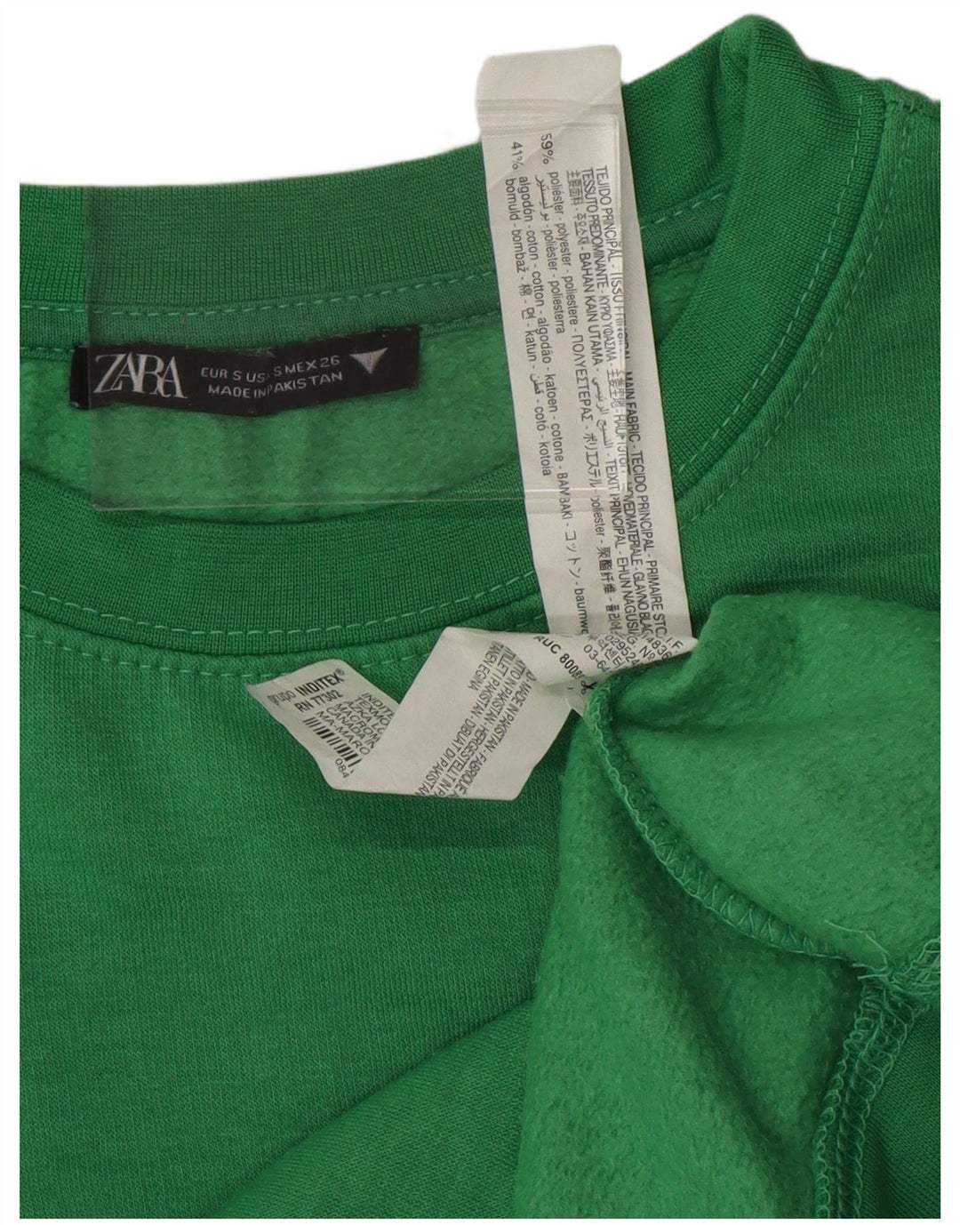 ZARA Womens Crop Sweatshirt Jumper UK 10 Pequeno Poliéster Verde