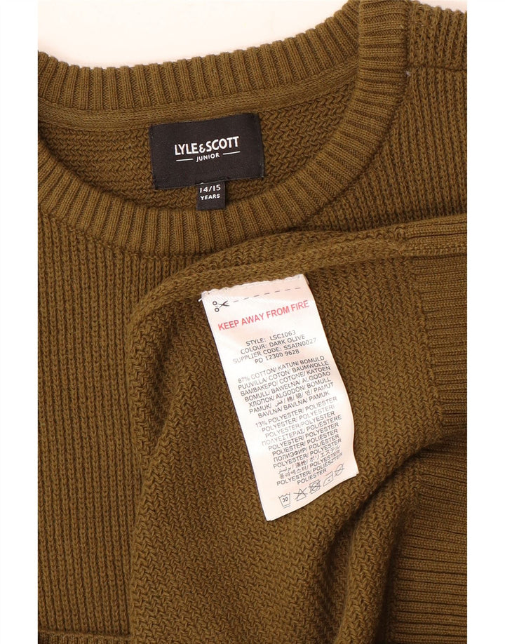 Lyle & Scott Suéter masculino com gola redonda, 14-15 anos, algodão cáqui